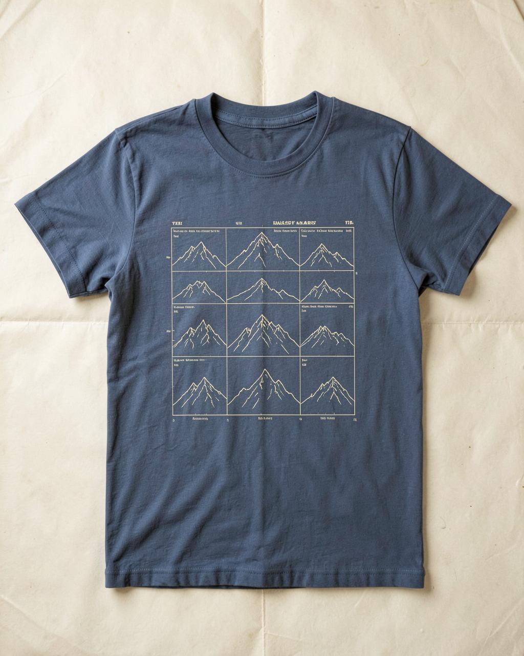 Slate t-shirt printed with a grid of comparative mountain profiles